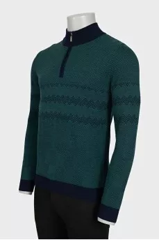 Men's green printed wool pullover