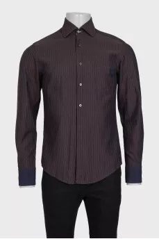 Men's brown shirt with blue stripes