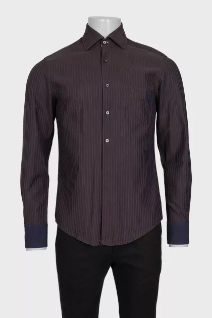 Men's brown shirt with blue stripes
