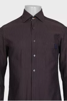 Men's brown shirt with blue stripes