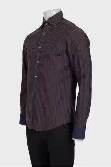 Men's brown shirt with blue stripes