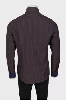 Men's brown shirt with blue stripes