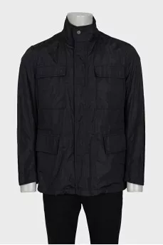 Men's dark blue jacket with a zipper and buttons