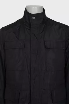 Men's dark blue jacket with a zipper and buttons