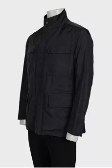 Men's dark blue jacket with a zipper and buttons