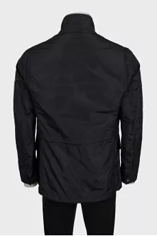 Men's dark blue jacket with a zipper and buttons