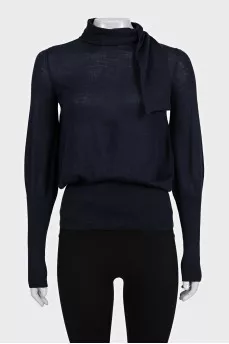 Blue cashmere jumper with ties