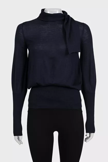 Blue cashmere jumper with ties