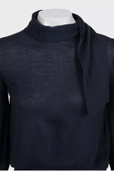 Blue cashmere jumper with ties