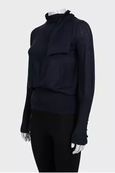 Blue cashmere jumper with ties