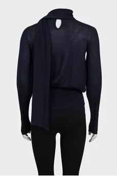 Blue cashmere jumper with ties