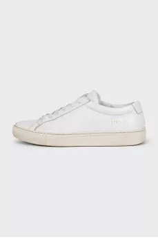 White leather lace-up sneakers