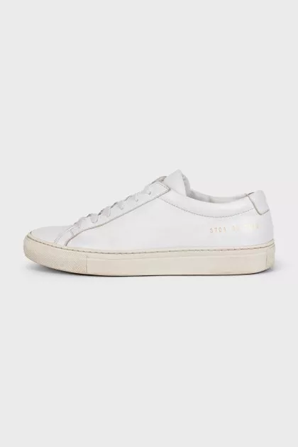 White leather lace-up sneakers
