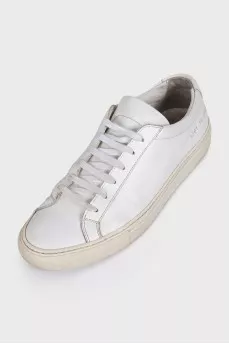 White leather lace-up sneakers
