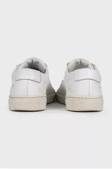 White leather lace-up sneakers