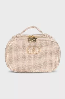 Golden textile cosmetic bag