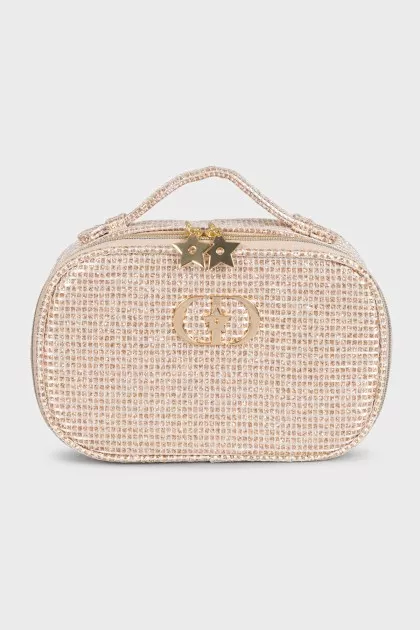 Golden textile cosmetic bag