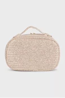 Golden textile cosmetic bag
