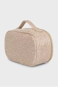 Golden textile cosmetic bag