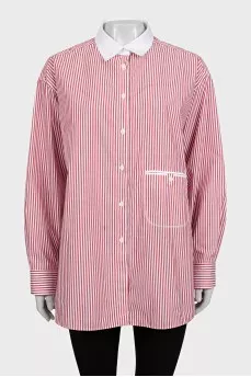 Red striped shirt with a white collar