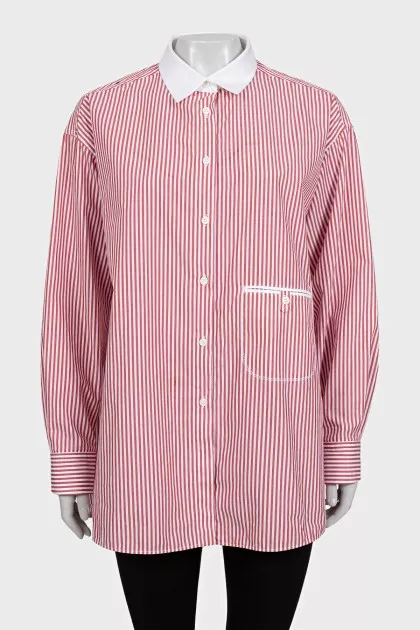 Red striped shirt with a white collar