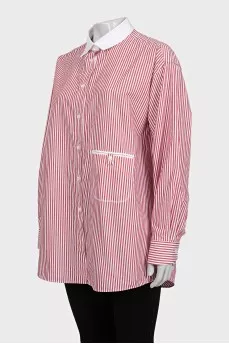 Red striped shirt with a white collar