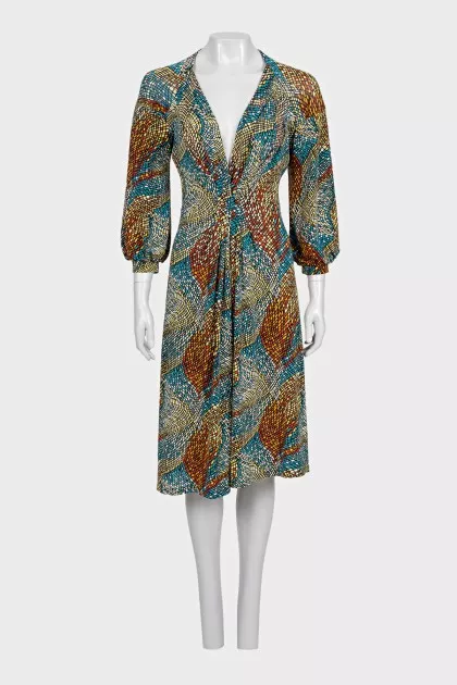 Fitted dress with printed voluminous sleeves