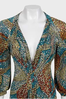 Fitted dress with printed voluminous sleeves