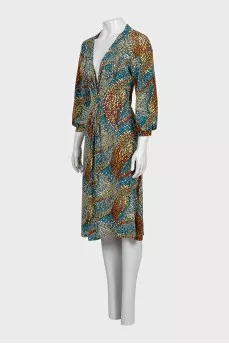 Fitted dress with printed voluminous sleeves