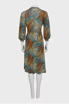 Fitted dress with printed voluminous sleeves