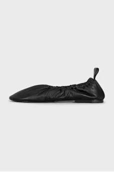 Black leather ballet flats with gathers