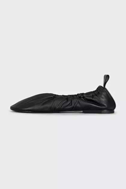 Black leather ballet flats with gathers