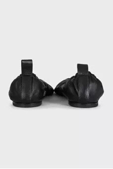 Black leather ballet flats with gathers