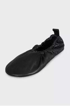 Black leather ballet flats with gathers