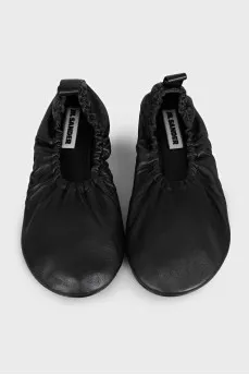 Black leather ballet flats with gathers