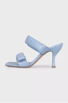 Blue leather mules with velcro