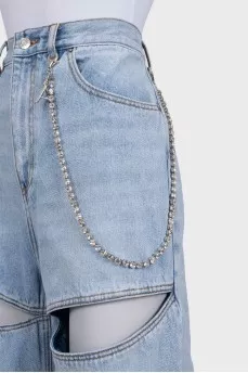Light blue wide-leg jeans with slits and decoration