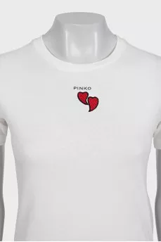 White T-shirt with logo decorated with embroidery