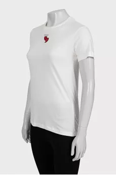 White T-shirt with logo decorated with embroidery