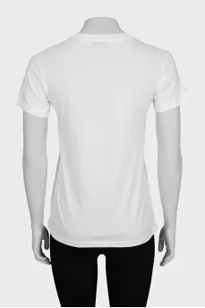 White T-shirt with logo decorated with embroidery