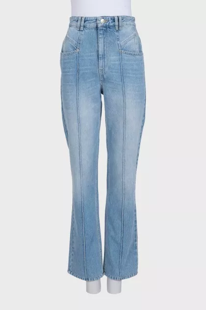 Light blue straight fit jeans with decorative seam