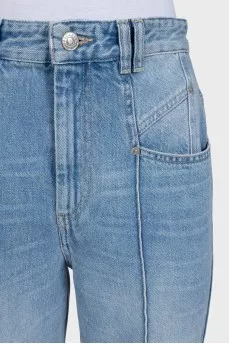 Light blue straight fit jeans with decorative seam