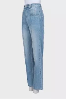 Light blue straight fit jeans with decorative seam