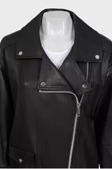 Black leather jacket with tag