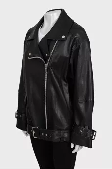Black leather jacket with tag