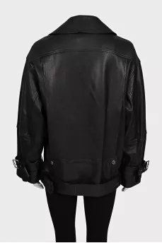 Black leather jacket with tag