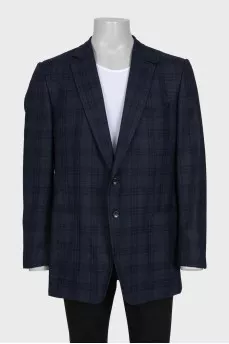 Men's dark blue printed wool jacket