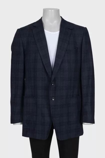 Men's dark blue printed wool jacket