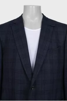 Men's dark blue printed wool jacket