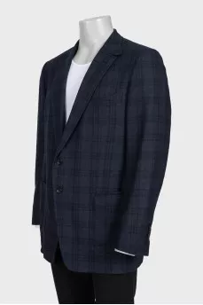 Men's dark blue printed wool jacket